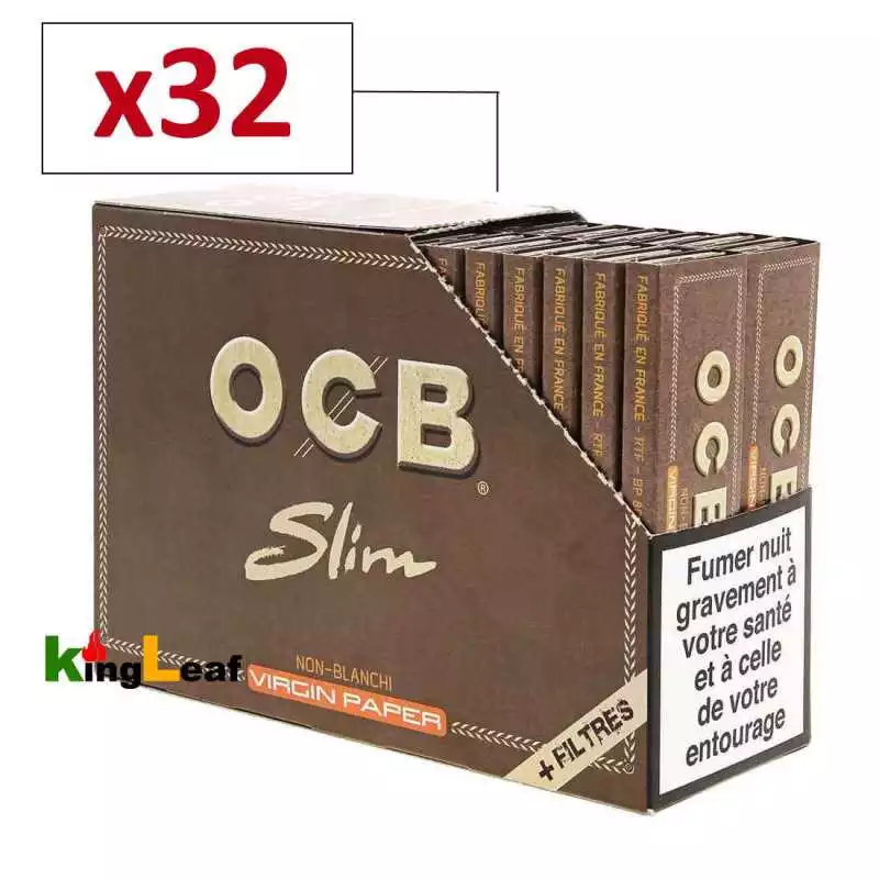 Boite 32 cahiers - Papier OCB Virgin slim + filtres (toncar) à rouler OCB  FEUILLES SLIM (LONGUE) 